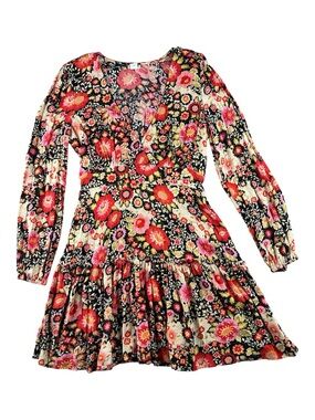 Billabong Floral Bold Botanical long sleeve Cottagecore Mini Dress Boho Sz M